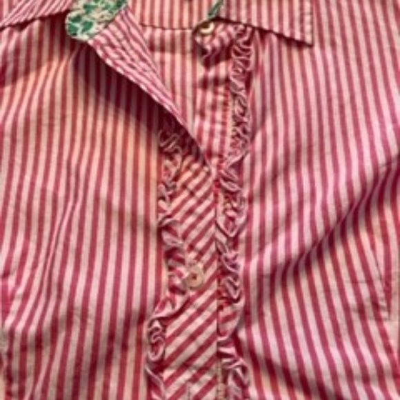 Lilly Pulitzer Button Down Long Sleeve Size 2 Striped Pink and White Shirt - Picture 4 of 12